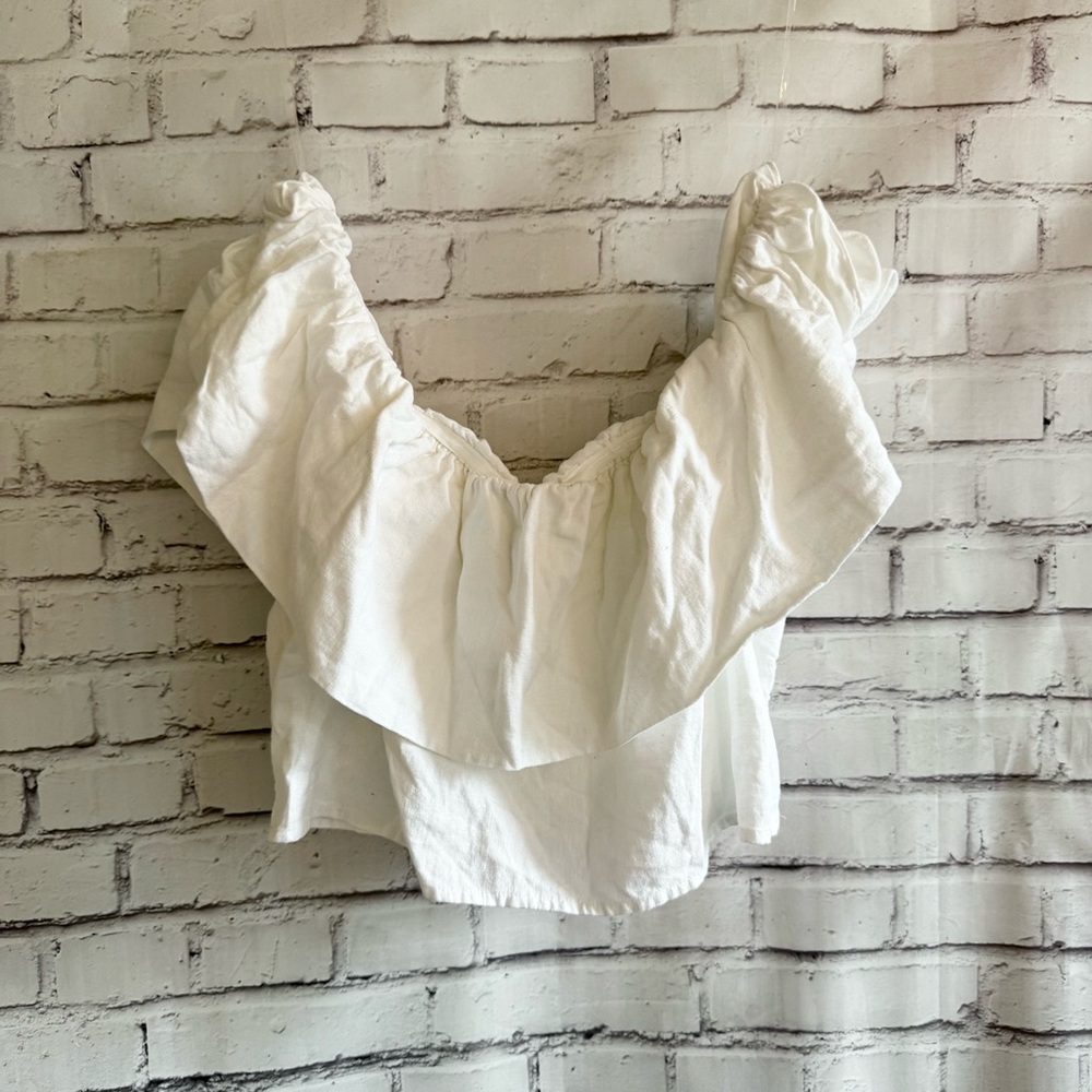 White Ruffle Off-Shoulder Top - Picture 1 of 4